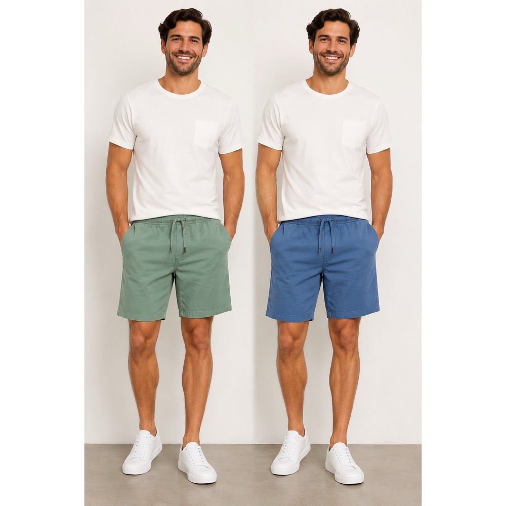 GAP Men's Sz XL Pull-On Stretch Twill Shorts Lot 2 Green Blue Drawstring Casual
